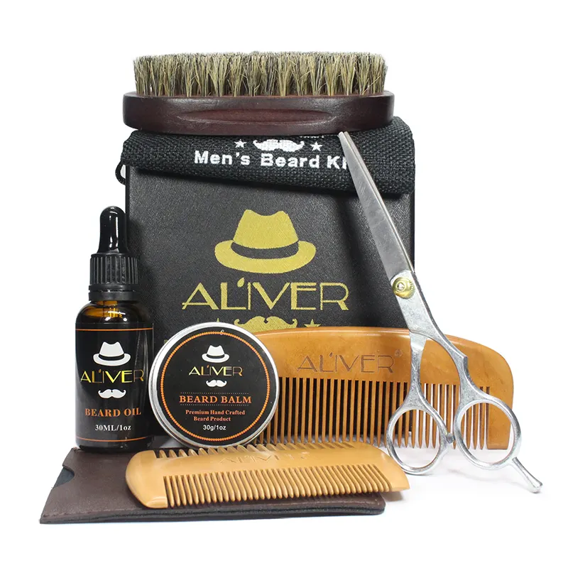 Aliver conjunto de 6 itens de barba, pente de óleo, ferramentas, aparagem de barba, kit para homens
