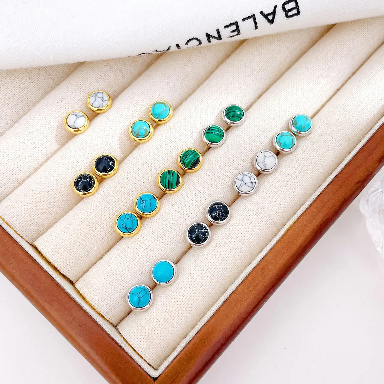 Thép Không Gỉ Mạ Vàng Đá Titan Bông Tai Đá Quý Người Đàn Ông Turquoise Bông Tai Phụ Nữ