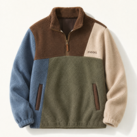 Sweat-shirt Sherpa personnalisé d'hiver de haute qualité avec blocs de couleur, col montant et demi-fermeture éclair, pull en polaire pour hommes