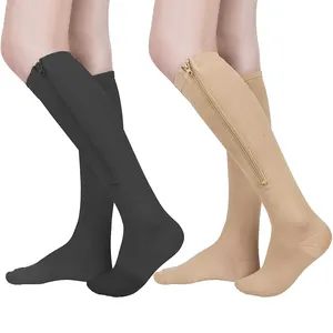 Zipper Compression Chaussettes Orteil Fermé De Compression Bas 20-30 mmHg Genou haute compression chaussettes pour L'œdème, Varic