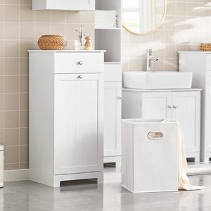 Meuble de rangement blanc pour salle de bain avec <span class=keywords><strong>panier</strong></span> à <span class=keywords><strong>linge</strong></span> inclinable, tiroir, <span class=keywords><strong>panier</strong></span> dissimulé, coffre de rangement, armoire de rangement pour salle de bain, étagère en bois pour <span class=keywords><strong>panier</strong></span> à <span class=keywords><strong>linge</strong></span> - Product Image 5