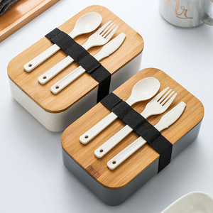 Wheat Straw Lunch Box Bamboo <b>Lid</b> Rectangle <b>Microwave</b> Safe Food Storage Container Single Layer Bento Box - Product Image 4