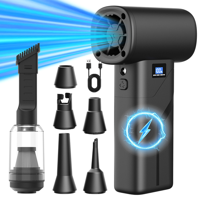 Portable 2-in-1 Wireless Electric Air Duster 110000RPM Brushless Turbo Fan 4000mAh Violent Air Blower with Vacuum