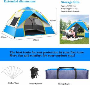 High Quality New Arrival Ultra Light 190T Polyester One Bedroom Four-season <b>Waterproof</b> Camping <b>Tent</b> Automatic Opening 1-2 - Product Image 2