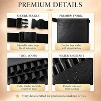 Sac de ceinture professionnel pour pinceaux de maquillage, personnalisable avec logo, vente en gros OEM, en similicuir noir imperméable, pochette organisatrice en vrac