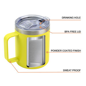 Gobelets isothermes en acier inoxydable avec logo personnalisé, double paroi sous vide, pour le camping, 12 oz, avec poignée et couvercle coulissant - Product Image 5