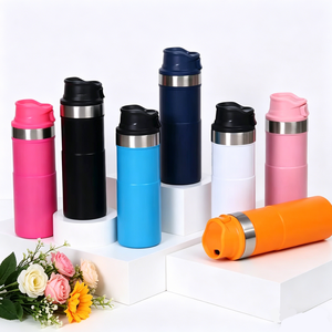 Bouteille d'eau sport isolée à double paroi avec logo personnalisé, design à large ouverture, portable, 500 ml, avec gâchette, pour café et voyage - Product Image 1
