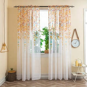 Cortinas translúcidas al por mayor con bolsillos para varillas, diseño floral naranja, de tul y voile, para sala de estar de estilo rústico moderno - Product Image 4