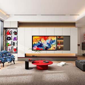 Meuble mural TV de salon au design moderne avec rangement intégré, construction en bois, compatible avec les téléviseurs de 65 pouces et plus - Unité multimédia de divertissement - Product Image 4