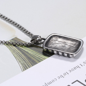 Collar con colgante geométrico de acero de titanio, joyería de moda para hombre, cadena de 60 cm, color acero, BP1390 - Product Image 4