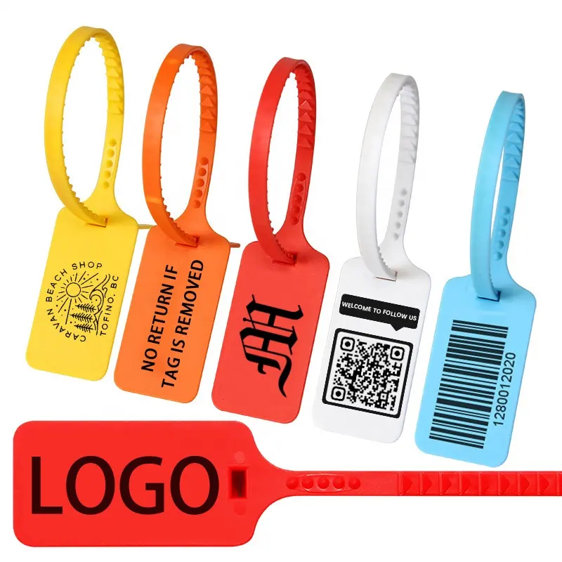 Logotipo personalizado Etiqueta Zip Ties Etiquetas Sellos de plástico Ropa DE SEGURIDAD Zapato Marca Logotipo Etiqueta Etiquetas colgantes