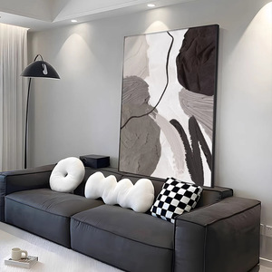 Arte Abstracto Texturizado para Pared, Pintura al Óleo sobre Lienzo, Marco Negro, Rectángulo, Decoración Moderna Minimalista para Sala de Estar, Mural Grande para Piso - Product Image 1