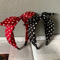 Serre-tête à pois avec nœud pour femme, bandeau rétro en satin avec oreilles de lapin, accessoires capillaires larges en tissu, personnalisation disponible directement de l'usine