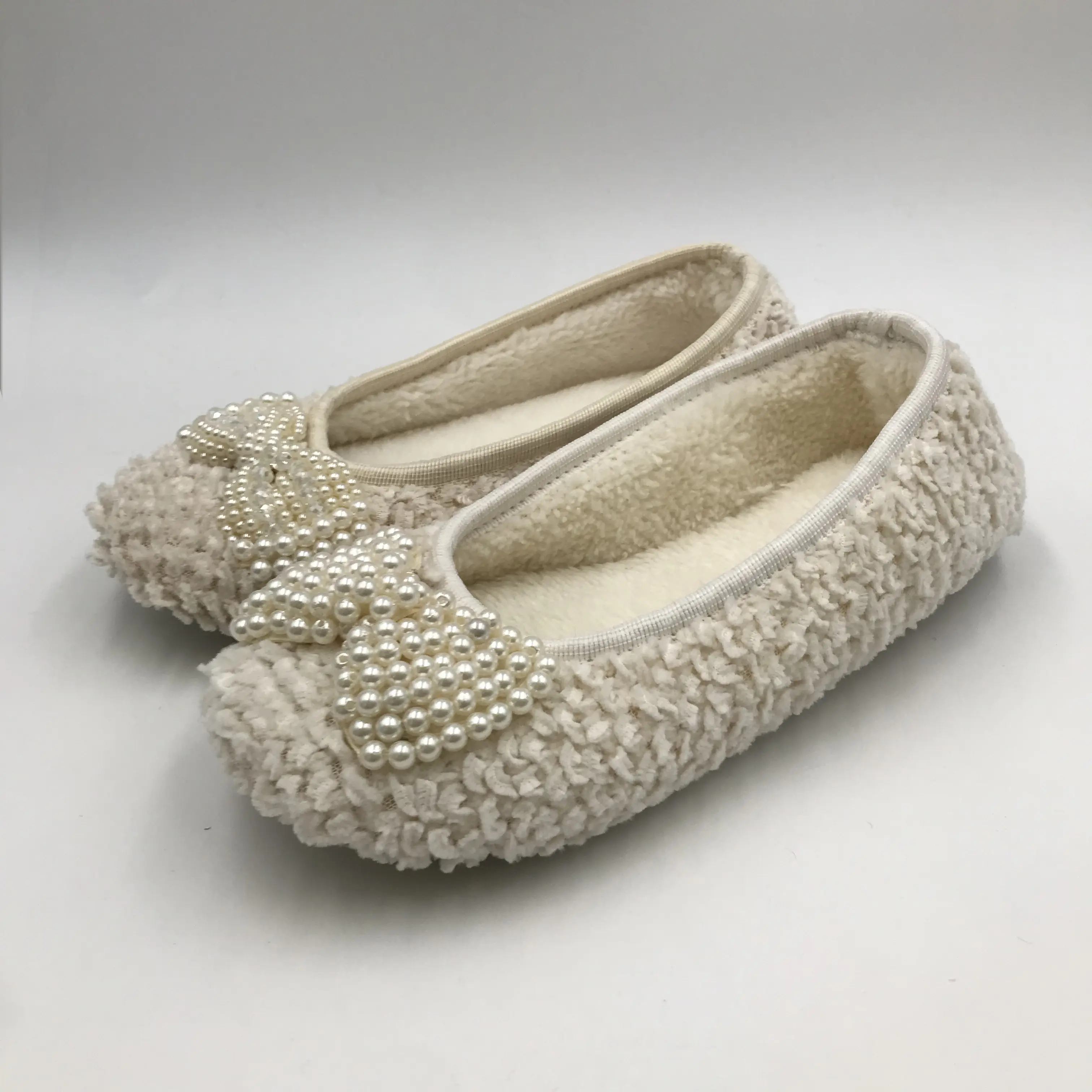 Comfortable Cozy White Ballerina Bow Slippers Ballet Flats Shoes For Womens