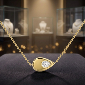 Collier pendentif en or jaune 14 carats avec diamant taille poire, chaîne minimaliste en forme de goutte d'eau pour femme, à porter au quotidien - Product Image 3
