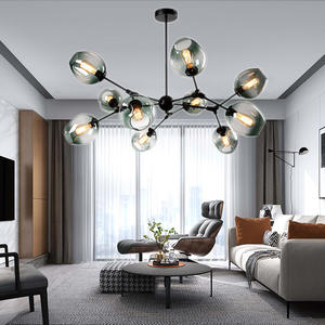 โคมไฟระย้าวินเทจสำหรับห้องนั่งเล่นห้องนอนโคมไฟแขวนที่ทันสมัย​​อาร์ตเดโคสีเทาควันบุหรี่โคมไฟระย้าแก้วเป่าด้วยมือ - Product Image 5