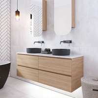 Kustom Modern 1500mm Hotel kamar mandi Vanity Dinding kabinet gantung dengan 2 cermin datar persegi panjang wastafel MDF bahan ukuran disesuaikan
