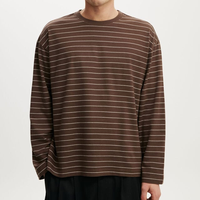 T-shirts à manches longues en coton 100% de haute qualité, 250 g/m², coupe ample, rayés, style streetwear, col rond, surdimensionnés pour hommes
