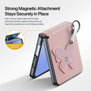 เคสโทรศัพท์หน้าจอพับได้สำหรับ ZFlip7, หนัง PU พร้อมห่วงและสายคล้อง, สไตล์สดใส, บานพับแม่เหล็ก, เคสโทรศัพท์แบบครอบคลุมเต็มรูปแบบ - Product Image 3