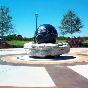 Chinese granite fengshui floating sphere stone world map outdoor rolling ball water fountains