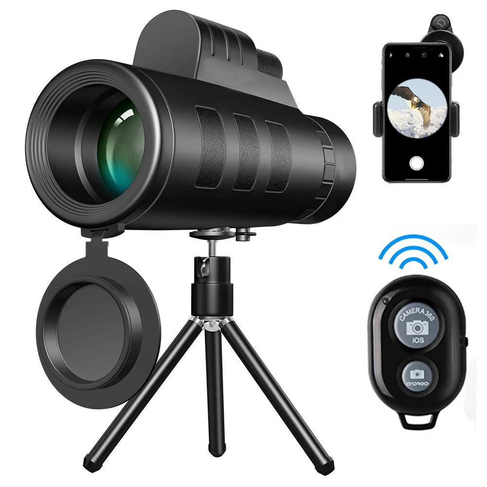 Monocular con Zoom 12x50 para exteriores, telescopio HD para teléfono móvil con soporte para teléfono inteligente rápido y trípode