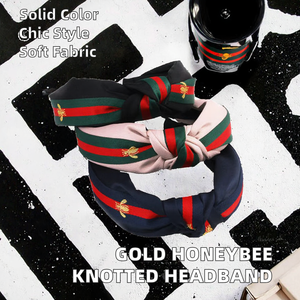 ที่คาดผมลายผึ้งสีทองพร้อมริบบิ้นลายทางประดับผม พร้อมผ้าพันศีรษะและห่วง  อุปกรณ์เสริมแฟชั่นสำหรับผู้หญิง - Product Image 3