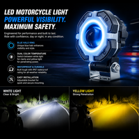 Projecteur LED pour moto LELANPU, anneau lumineux Angel Eye, blanc et jaune, double couleur, lentille de projection, étanche IP68, pour moto tout-terrain, OEM