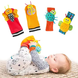 Soft Cute Cartoon Baby Strap 4pcs Baby Rattle Ring Plush Toy Soft Baby Sock Wrist Rattle Set