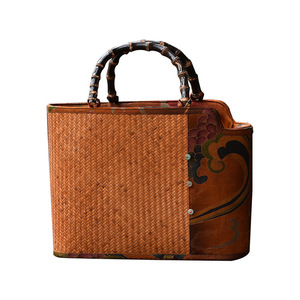 Sac à main en bambou tressé de style chinois traditionnel pour femme, sac de rangement pour ustensiles de thé, design rétro zen, origine Anji, durable - Product Image 5