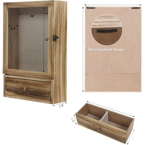 Wooden <b>Wall</b> Shadow Box <b>Display</b> <b>Case</b> With Drawer Brown Rectangle 10 Inch For Jewelry Souvenirs Tickets Storage Frame - Product Image 5