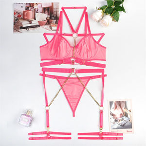 Bikini Sexy en cuir Pu à bretelles <span class=keywords><strong>porte</strong></span>-jarretelles à armatures ensemble de lingerie Lingerie Sexy personnalisée Lingerie Sexy érotique pour femmes vidéo - Product Image 4