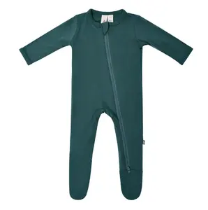 Hongbo Factory vestiti per neonati abbigliamento tessuto naturale tinta unita maniche lunghe 100% bambù Footie cerniera pigiama per bambini