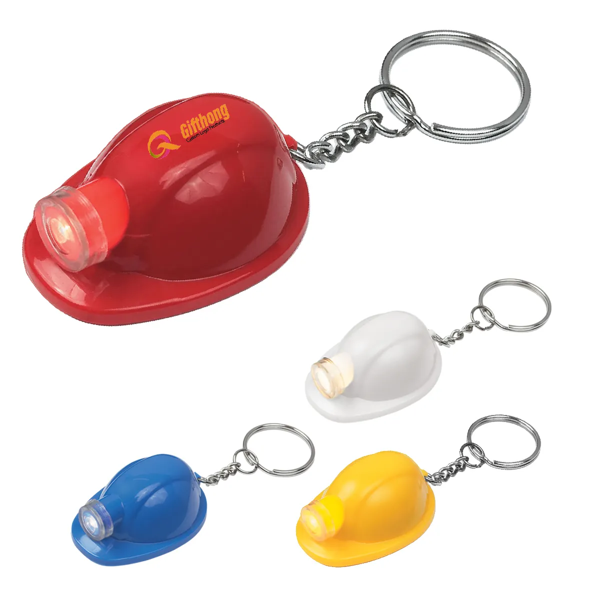 Promotional Gift Logo keychain custom Hard Hat Keychain LED Light Key Ring as giveaway gift