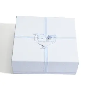 Custom high quality lid and bottom gift box bow pink packaging