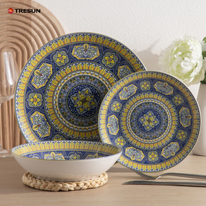 Assiettes de table en mosaïque TRESUN, 6 à 10 pièces, en céramique blanche émaillée, écologique, moderne, en porcelaine fine marocaine, avec logo personnalisé, géométrique - Product Image 1