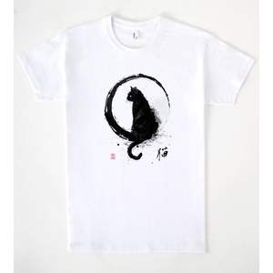 T-shirt Cat Ink bianca unisex per adulti taglia media dal design artistico - Product Image 1