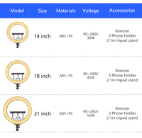 Anneau lumineux professionnel de 18 pouces (45 cm) à LED 45 W 3000-6000 K pour la photographie, les selfies, le maquillage, la diffusion en direct, l'éclairage d'appoint