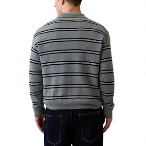 Suéter de Punto Jacquard Personalizado OEM de Alta Calidad, 100% Algodón, Antiarrugas, Casual, 280g, con Rayas para Hombre, Invierno - Product Image 4