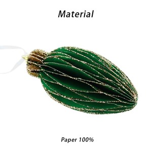 Adorno de Navidad de diseño en forma de Olivo de papel plegable verde hecho a mano al por mayor con líneas de purpurina plateada decoración colgante de árbol - Product Image 4
