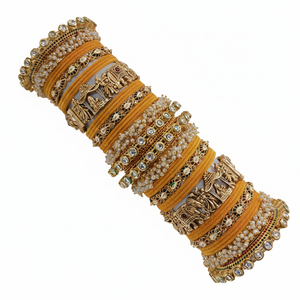 <b>Gold</b> Plated Pota Stone and Pearl Meenakari Velvet <b>Bangles</b> <b>Set</b> Fashion Jewelry for Women - Product Image 2