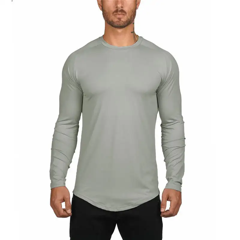 2023 Outdoor manga comprida gola refrigeração respirável corrida Workout desempenho homens t-shirt