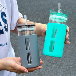 Simple Modern <b>Glass</b> <b>Straw</b> <b>Cup</b> <b>With</b> Lid Pink 500Ml Portable Drinkware For Daily Use - Product Image 5