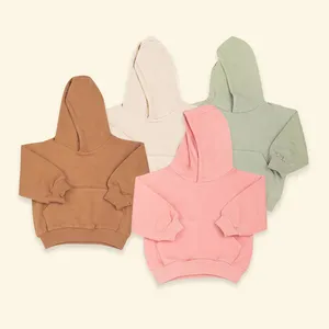 Custom Logo Plain Long Sleeve Hoodie Set For Baby Boy And Girls Kids Children Clothing Kangaroo Pocket Hoodies