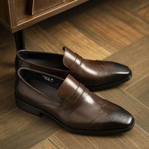Luxurious Handcrafted Embroidered Italian-style Loafers Slip-On Autumn Men's Cow Leather <b>Shoes</b> Breathable Comfortable Waterproof - Product Image 1