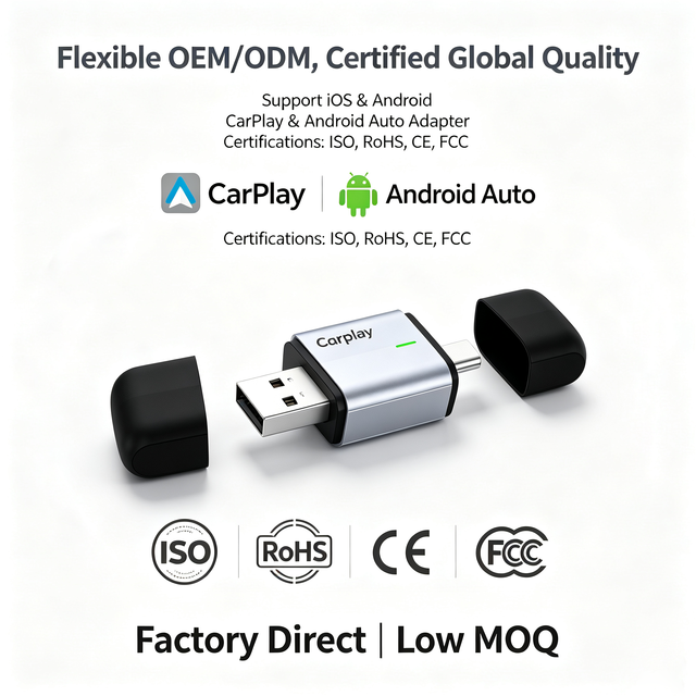 Adaptateur CarPlay Sans Fil 2 in 1 USB a Type C Double Connecteur Universel Connexion Auto Multimedia Ecran Voiture