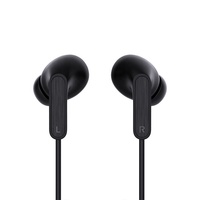 HSUEL Headphone In-Ear, Headphone Musik Ponsel 3.5Mm Hitam, Headphone Bass Stereo Berkabel