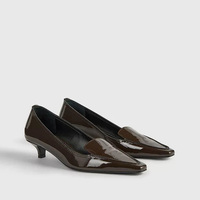 Mocassins pour femmes, bout carré, talons fins, 8 cm, respirants, imprimés, cuir verni brillant, marron, début du printemps, nouveauté