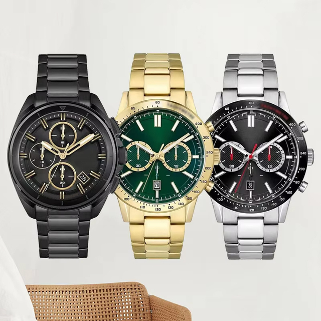 Hot Selling Original HB Men's Watch Stainless Steel Strap Three Eyes Dial Fashion Quartz Watch Wholesale Jam Tangan Lelaki