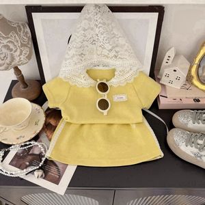 Tongxingyuan Girls' Yellow <b>Lace</b> Hat Dress Set Short Sleeve O-Neck Cotton Summer Outfit For Children - Product Image 4