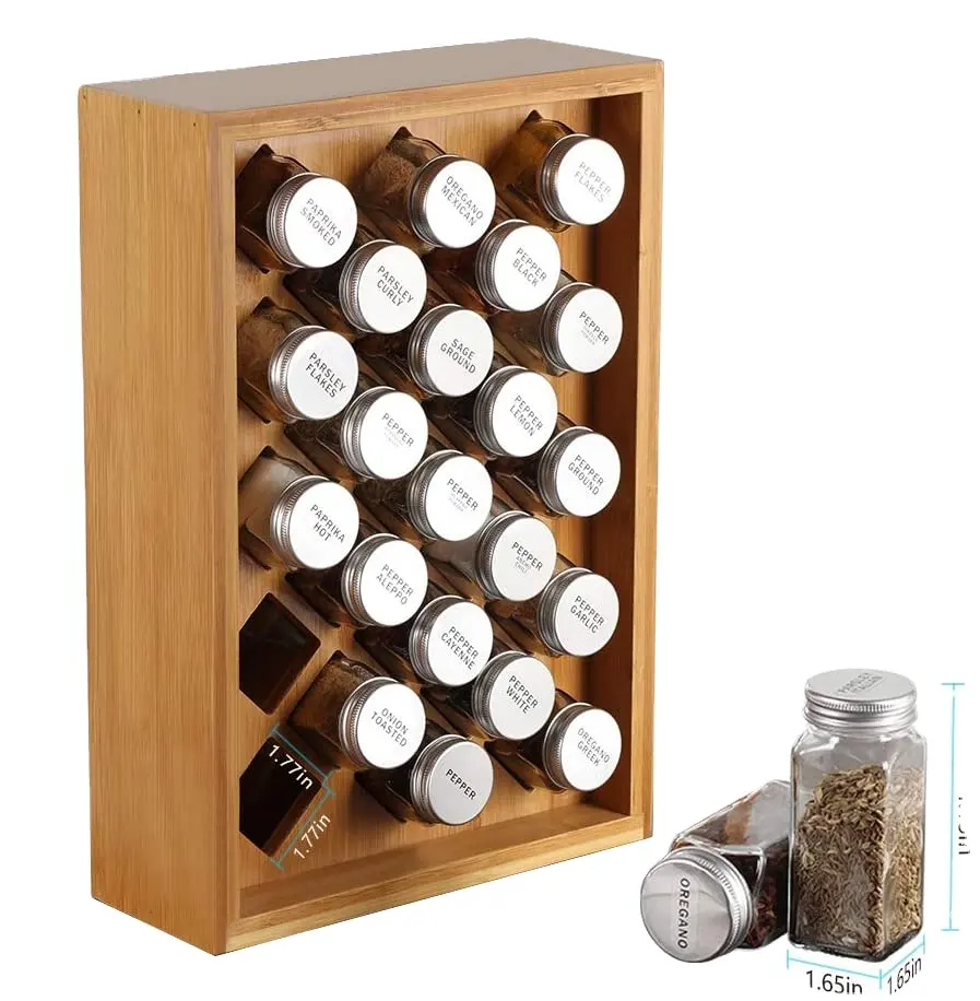 Home and kitchen Spice Shelf Stand Holder with 23 Glass Jars bamboo spice rack with jars